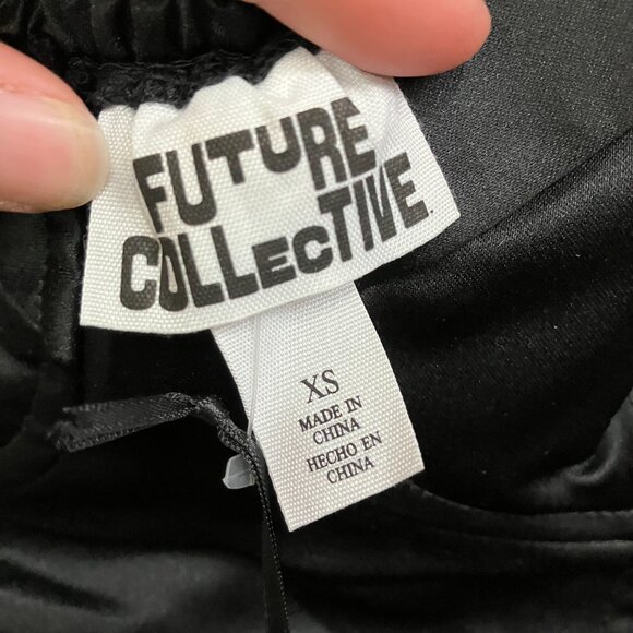 Future Collective Women's XS Black Holiday Sweetheart Bubble Satin Midi Dress - Picture 3 of 14